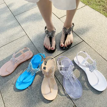 Femeile Jeleu de Pantofi pentru Vara Moda Diamant Colorat Fluture de Cristal în aer liber Uzură Casual, de Plaja, Flip Flops, Sandale Feminine 2339