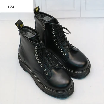 Femeile Plat Platforma Glezna Cizme De Primăvară Boot Black Lace Up Black Mediu Liane Pantofi Petrecere De Moda Încălțăminte Zapatos De Mujer 0