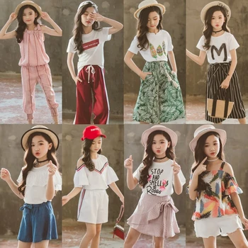 Fetița de Vară 2020 Haine de Moda pentru Copii de Pe Umăr Topuri tricou+pantaloni Scurți Copilul Costume Fată Adolescent Îmbrăcăminte 11 12 an 3916