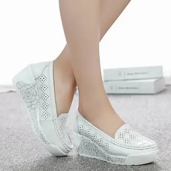 GKTINOO Nouă Femei din Piele Pantofi Platforma Wedges White Lady Pantofi Casual Leagăn mama Dimensiunea de Pantofi pentru 35-40 0