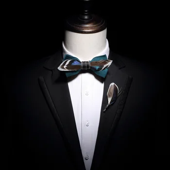 GUSLESON Calitate lucrate Manual Feather Bow Tie si Brosa Set Pentru Bărbați Accesorii de Lux pentru Barbati Set Papion cu Cutie Pentru Cadou de Nunta 0