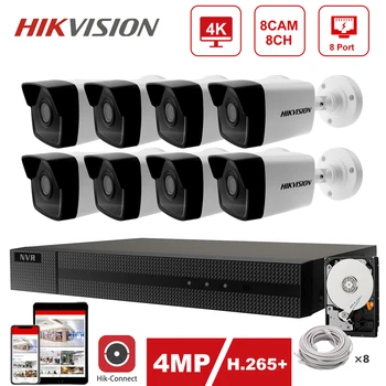 Hikvision IP de Securitate 4K Kit 8CH POE NVR 8pcs Hikvision Camera IP POE 4MP DS-2CD1043G0-am Interior/Exterior 30m IR Plug and Play 13483