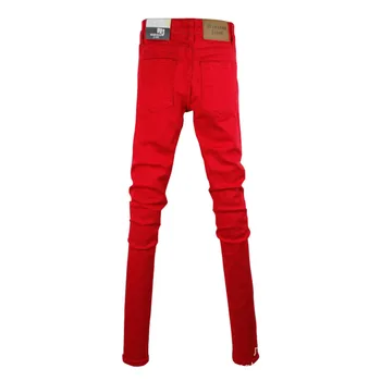 Idopy Moda Mens Stil Coreean Colorate Blugi Skinny Roșu Clasic Rece Slim Fit Pantaloni De Creion Pentru Bărbați 5082