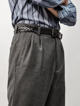 Italiană stil retro de la Hollywood dublu cutat talie mare pantaloni casual barbati vrac mici pantaloni drepte birou Codrin 0