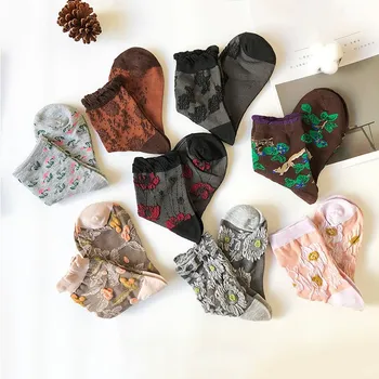 Jeseca 5Pairs/Lot imprimeu Floral din Bumbac pentru Femei Șosete Japoneze Kawaii Drăguț Șosete pentru Femei Harajuku Epocă Streetwear Ciorap de Craciun 0