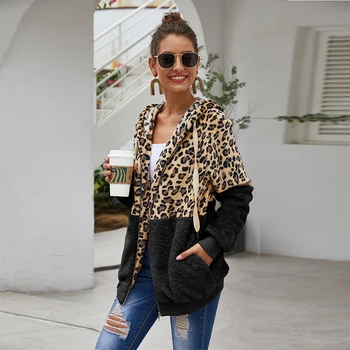 JESSIC de Iarnă Jachete cu Maneci Lungi Hoodie pentru Femei cu Gluga Leopard Hanorace Casual cu Fermoar Moda de Top Strat Cald Polerones Mujer 0