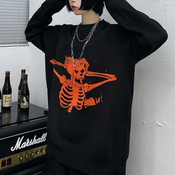 KALENMOS Gotice Punk Skull Model de Pulover Supradimensionat Femei Harajuku Liber Jumper Complet Maneca Feminin Streetwear Pulover 2020 Nou 4465