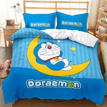 Kawaii anime Japonez Doraemon lenjerie de pat copii fete culoare roz de lux carpetă acopere set de lenjerie de pat king queen twin fular set full size 8103