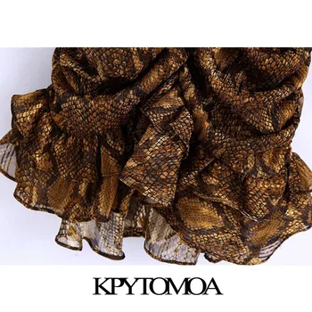 KPYTOMOA Femei 2020 Moda Chic Snake Print Ciufulit Rochie Mini Vintage Gât Înalt Elastic Talie Rochii de sex Feminin Vestidos Mujer 0