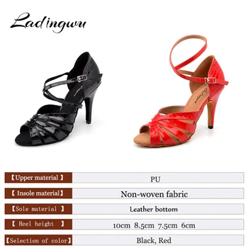 Ladingwu Noua textura de Crocodil PU latină Pantofi de Dans Salsa Femeie Negru/Roșu Moale Jos de Dans Sandale Pantofi cu Toc 17890