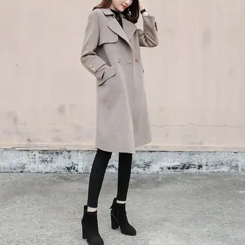 Leiouna Gros Solid 2020 Femei De Moda De Iarnă Elegant Singur Buton Haină De Lână Femei Cald Casaco Feminino Palton Lung De Lână 0