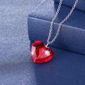 LEKANI Cristale Swarovski De la Fin de culoare Roșie Inima Pandantiv Colier Pentru Femei Reale S925 Argint Collares Iubitorii de Cadou de Ziua Îndrăgostiților 0