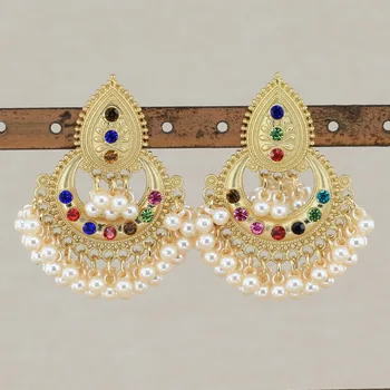 Margele Colorate Ciucure Indian Jhumka Cercei Pentru Femeile Etnice Vintage Aliaj De Aur De La Bollywood Oxidat Bell Pearl Cercei Legăna 0