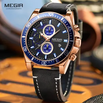 MEGIR 2020 Lux Curea din Piele Cuarț Ceasuri Barbati de Moda Casual Sport Chronograph Watch Om Impermeabil Ceas Luminos 4399