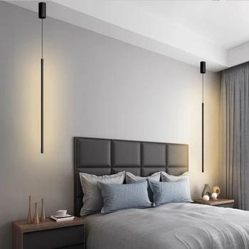 Minimalis lung pandantiv lumina Dormitor Pat Colțul din partea de liniar cu led-uri de lumină Nordic Designer de interior acasă lumina lampă de agățat corpuri 32960