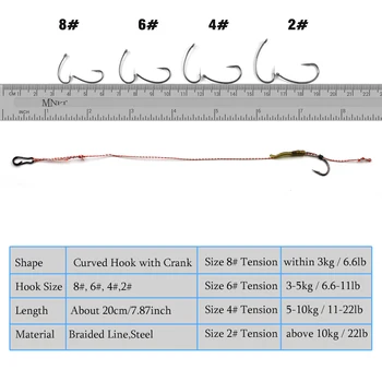 MNFT 6Set Cârlig Curbat 2-8# Asortate Fir Împletit de Mână Legat de Pescuit la Crap Cârlige de Păr Platforme Link-ul Gata Facut de Pescuit Conector 0