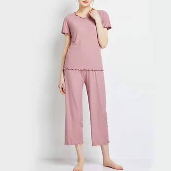 Moale Modale Set de Pijama pentru Femei Maneci Scurte Topuri Cu Pantaloni Lungi Pijamale Femei Body Vrac Solid Somn Pijamale Costum 27027
