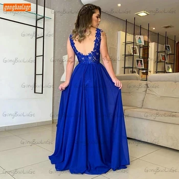 Moda Albastru Regal Rochii de Seara V Gâtului 2020 vestidos de gala din Dantela Aplicatii Sifon O Linie de Rochii Formale Slim Fit Femei Partid 5790