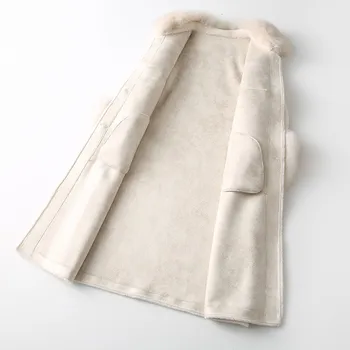 Moda coreeană noi femei Fox oi guler tunsă haină din piele de oaie foarte simplu buton lung pentru femei gros haina 0