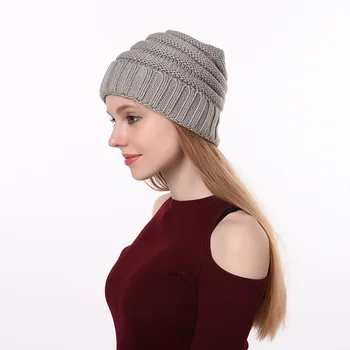 Moda de iarnă Lână Pălărie Fără Marcarea Tricotate Pălărie Beanie Gros și Cald Doamnelor Casual Craniu Palarie 0