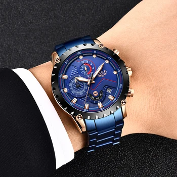 Moda Relogio Masculino LIGE Top Brand de Lux Ceas de mână Cuarț Ceas de Ceas Albastru Bărbați Impermeabil Sport Chronograph Mens Ceasuri 8668