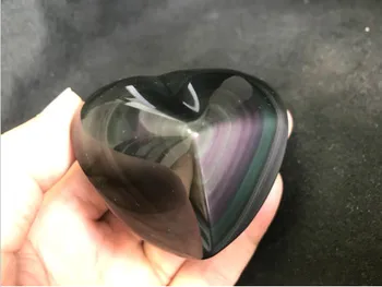 Naturale curcubeu obsidian mână-sculptate inimile cadouri 0