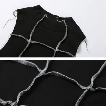 Negru Mozaic Bodycon Volan Culturilor Topuri Femeile Chic Casual Mâneci Streetwear De Vară 2020 Rezervor De Top Cu Dungi Slab Rezervor De Mujer 0