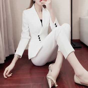 Noi Costume Formale pentru Femei, Casual, Office Afaceri Suitspants Muncă alb Negru Purta Seturi de Uniforme Stiluri Elegant costum 6295