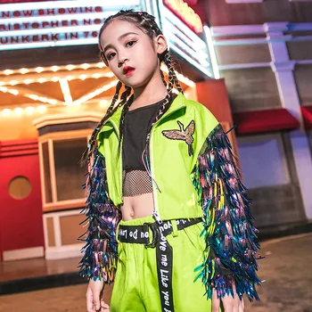 Noi toamna și iarna copii jazz dans fete hip hop fluorescent liber strada de moda hiphop costum costume de haine pentru copii 5269