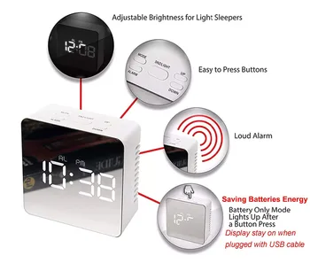 Oglindă Digital Ceas cu Alarmă LED-uri Electronice, Masă, Ceas de birou Ceas cu Alarma Snooze Temperatura de Afișare de Timp Pentru Decor Acasă 0