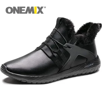 ONEMIX Barbati Pantofi sport Negru Cald Iarna pantofi PU Superioară Alunecare Confortabil în aer liber Pantofi de Mers pe jos 20943