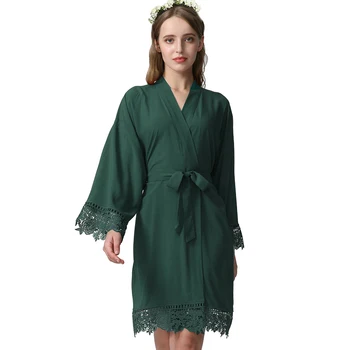 Owiter 2019 Nou, de culoare Verde Bumbac Kimono Mireasa, domnisoara de Onoare Robe w/ Lace Trim Femeile rochii de Mireasa Halat Halat de baie Pijamale Albe 0