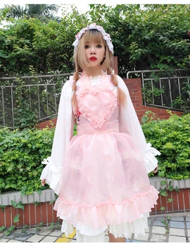 Printesa japoneza de vară tifon rochie Lolita inima în formă de șorț sora moale kawaii fata transparent puffy plasă de cosplay 2056