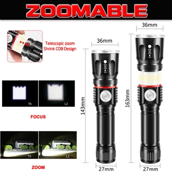 Puternic Lanterna LED-uri USB Reîncărcabilă Lanterna L2 T6 LED Lanterna Magnetica COB LED Lanterna Zoom Lanterna cu Baterie 18650 25962