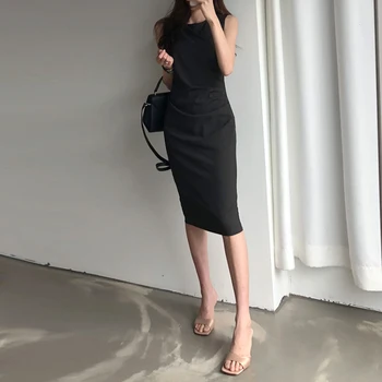 Retro de Înaltă Talie Rochie de Vara pentru Femeie 2019 Noua Moda Sexy rochie fără Mâneci de Auto-cultivare Sac de Șold Slăbire Rochie Dreaptă Vestidos 0