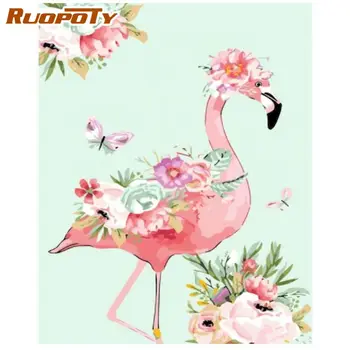 RUOPOTY 60x75cm Flamingo Animale de BRICOLAJ, Pictura De Numere HandPainted Pictura Panza de Colorat opera de Arta de Decor Acasă Distracție la Domiciliu 0