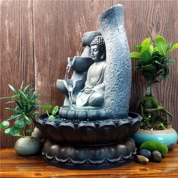 Rășină Zen Lotus Statuie A Lui Buddha Condus Fantana FengShui Figurine Home Office Desktop Decorare Spațiu De Meditație Ornamente De Gradina 0
