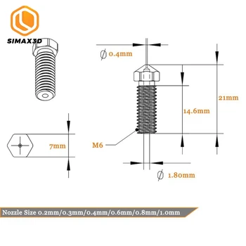 SIMAX3D MK8 Extrudare cap Prelungi duza duza de alama 0.2/0.3/0.4/0.6/0.8/1.0 mm makerbot duze de 1.75 alama, duza ender pro 3 0