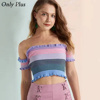 Singurul Plus Curcubeu Topuri de Cultură Umăr de Vara de Îmbrăcăminte pentru Femei Lady Topuri Sexy Femeie fără Mâneci Dungi Beach Tank Topuri 1087