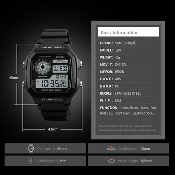 SKMEI Bărbați Sport Watch de Brand de Top de Lux Celebru Digital cu LED-uri Ceasuri de sex Masculin Ceasuri Militare Relojes Deportivos Ceasuri de mana 1299 6345