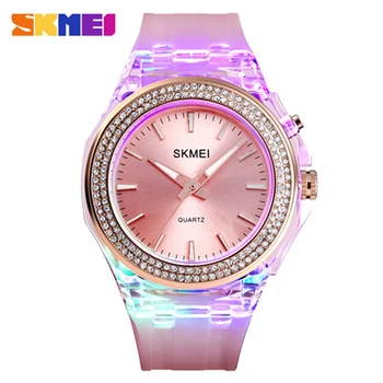 SKMEI Moda Femei Cuarț Ceas LED Backlight Diamant 5Bar Impermeabil Ceasuri pentru Femei Transparent Curea de sex Feminin Ceasuri de mana 1553 0