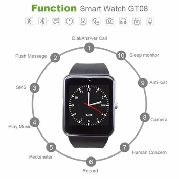 Smart Watch GT08 Plus Bărbați Bluetooth Android IOS Ceasuri de Fitness cu 2G GSM SIM Card TF Camera pentru iPhone Samsung HUAWEI PK S8 25626
