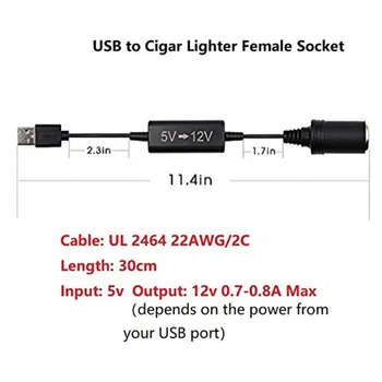 Soclu Bricheta auto Cablu de Alimentare Transformator Cable Boost Converter Adaptor de 5V prin Cablu USB-Port La 12V OX 533