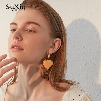 SuXin cercei 2020 simplu nou bomboane de culoare dragoste inima temperament cercei pentru femei lung acrilice cercei pandantiv bijuterii cadou 0