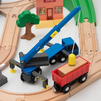 Tren din lemn Urmări Accesorii de Fag turnat sub presiune Masina de Tren Magnetic Feroviar Compatibile din Lemn de Brand Piesa de Puzzle Jucării pentru Copii Cadouri 0