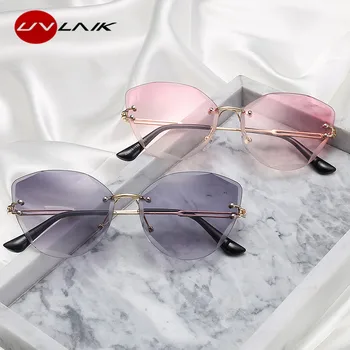 UVLAIK de Lux Italia Brand Ochi de Pisica ochelari de Soare Femei Epocă fără ramă Gradient Doamna Ochelari de Soare UV400 Ochelari Fara rama 3520