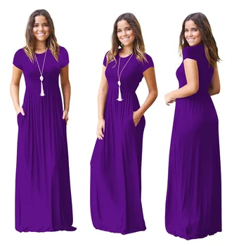 Vara femei maneci scurte-tunica simplă rochie maxi Casual, rochii lungi, cu buzunar Plus size 2xl violet, verde, negru, visiniu rochie 1231