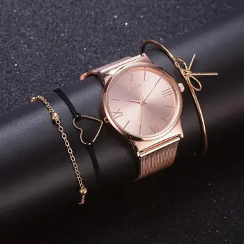 VESELIE Brand de Moda 4buc/Set Rochie de Femei a Crescut de Aur Ceasuri de Lux Doamnelor Ceas de mână de sex Feminin Cuarț Ceas Brățară reloj mujer 14861