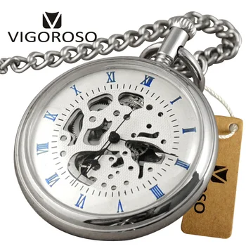VIGOROSO Buna Înapoi Aliaj de Argint Retro Steampunk Mână de Lichidare Mecanice Ceas de Buzunar FOB Lanț Pandantiv Ceas Clasic pentru Bărbați 0