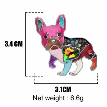 WEVENI Aliaj Email Stras Bulldog francez Pug Câine Broșe Haine Pin Animale de Companie Bijuterii Pentru Femei, Fete Cadou Decor 0
